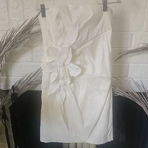 Esley White Strapless Dress with Floral Accent